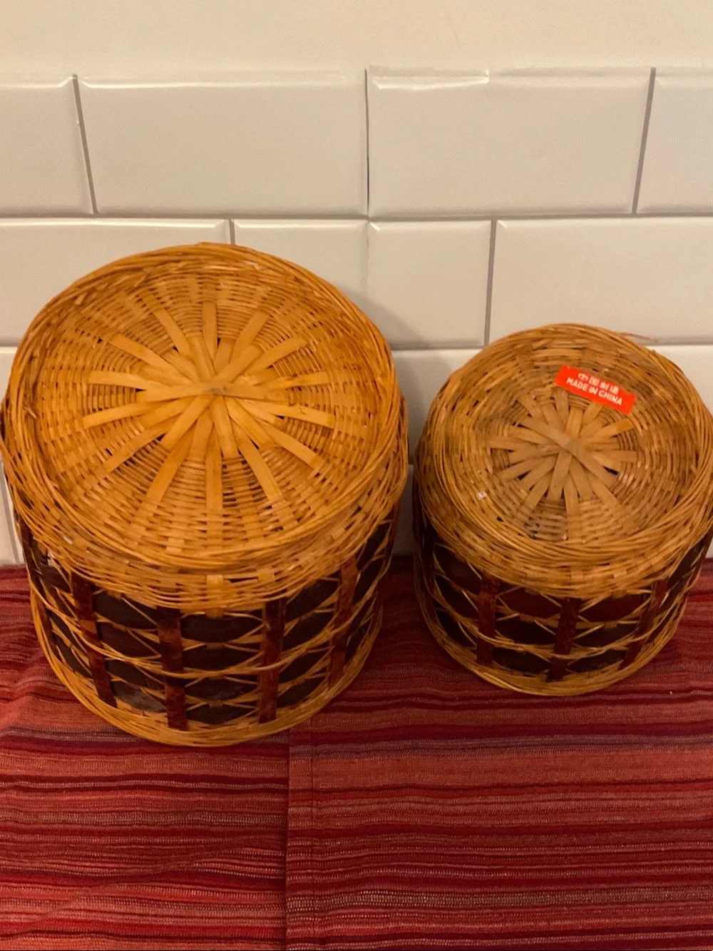 Handwoven Wicker Basket Set Natural Brown Planter Storage Boho Rustic Farmhouse
